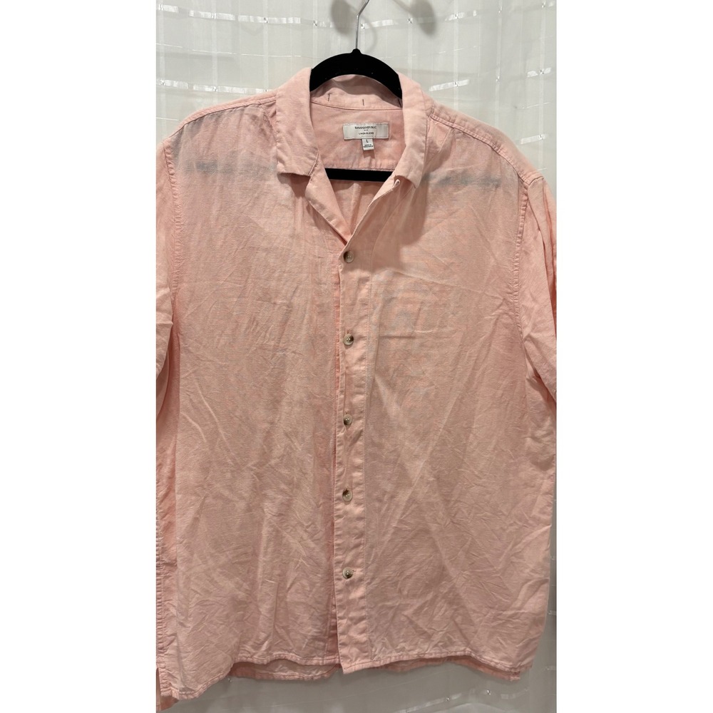 Banana Republic Mens Pink Linen Blend Short Sleeve Button Down Shirt Large